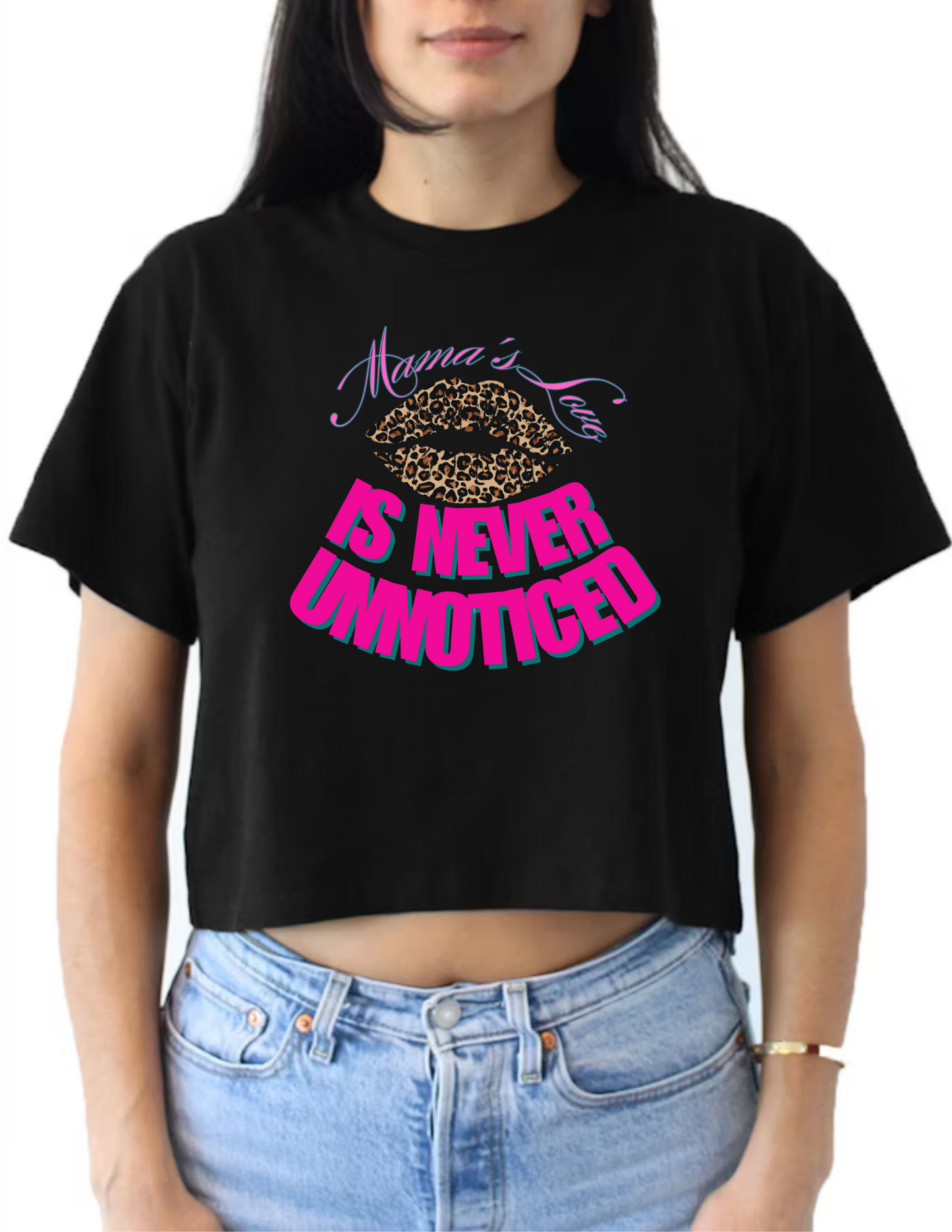 V-neck Women Shirts - 10 Variations (5 Crop Tops and 5 V Necks - Black or White) - Mother's Day Inspired Apparel - Text Mother's Love Is Never Unnoticed