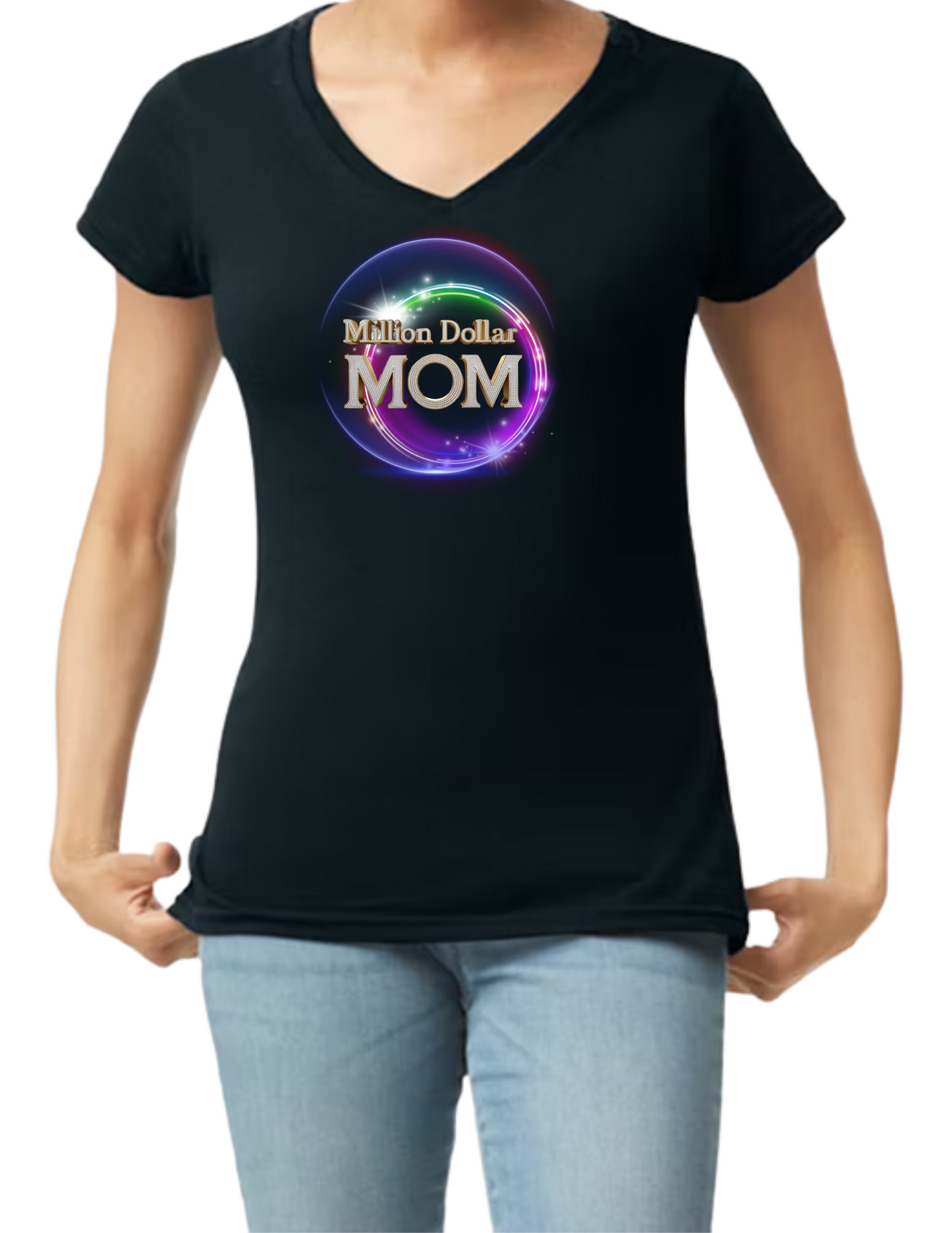 Million Dollar Mom V-neck and Crop Top Women Shirts- 6 Variations (3 Crop Tops and 3 V-necks - Black) - Mother's Day Inspired Apparel - Text Million Dollar Mom