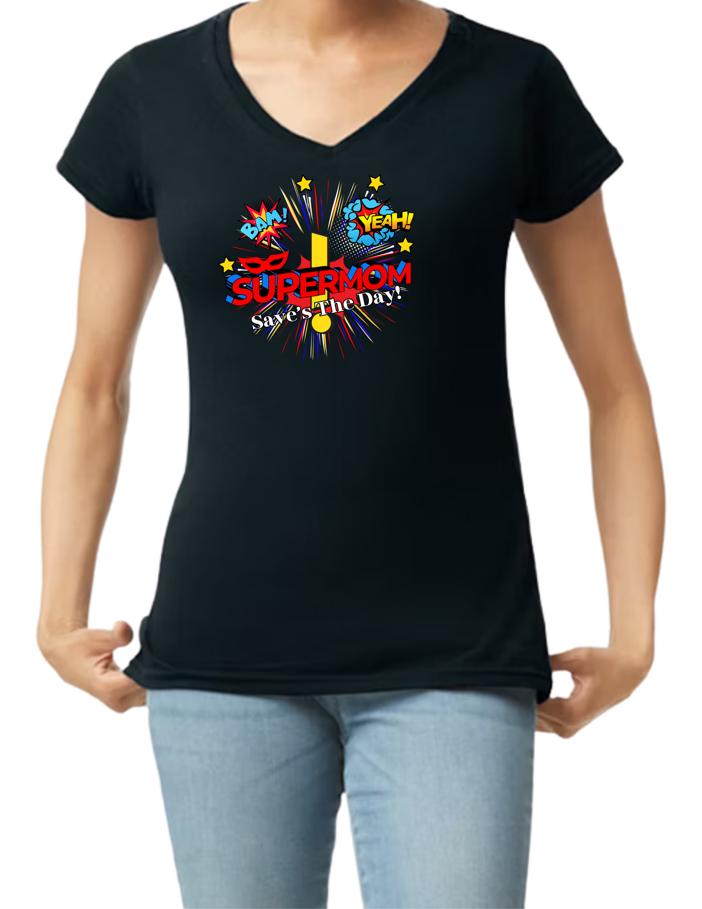 Supermom V-neck and Crop Top Women Shirts- 6 Variations (3 Crop Tops and 3 V-necks - Black) - Mother's Day Inspired Apparel - Text Supermom In the City