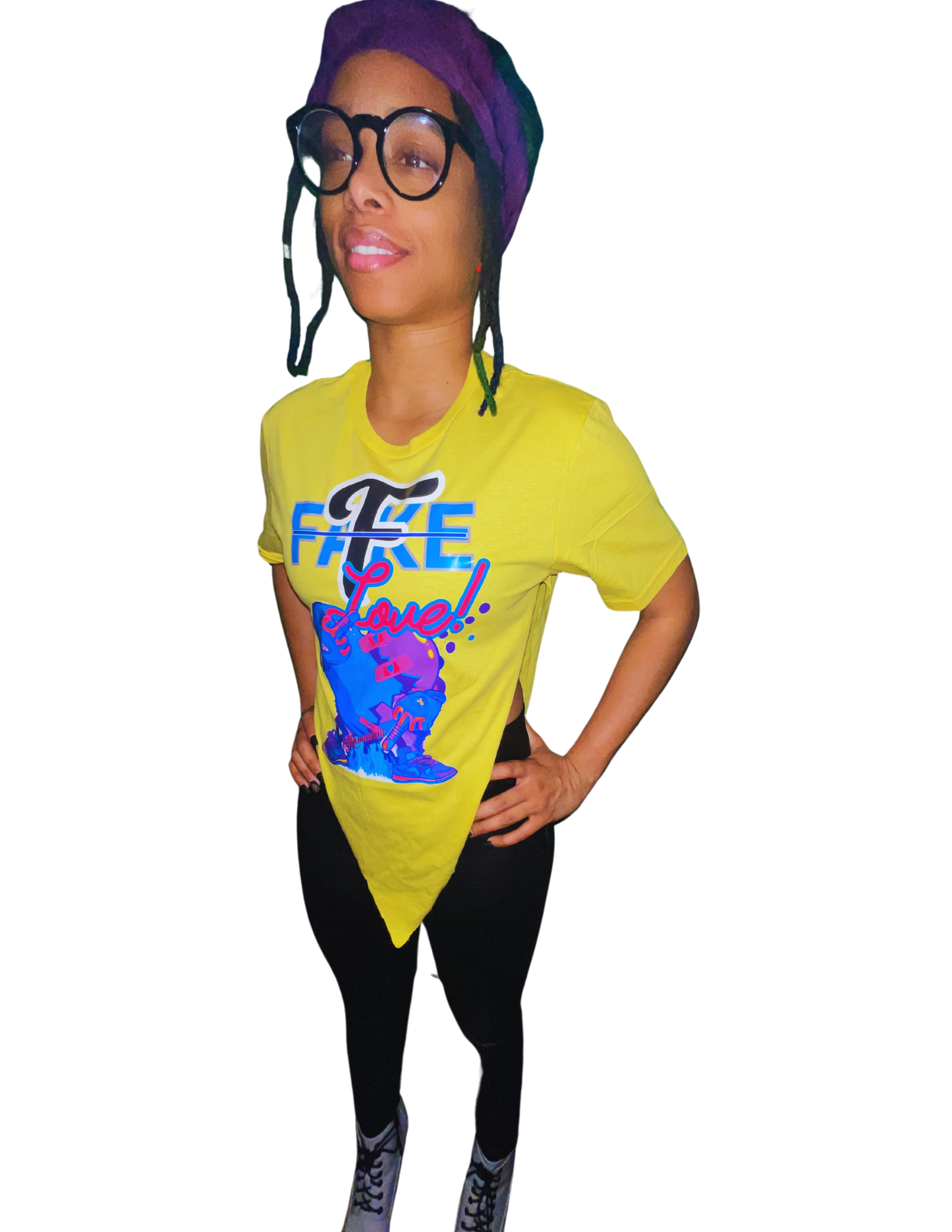 Short Sleeve Shirt with a Heart Holding up the Middle Finger up - The text "F Fake, Love" - Unisex Shirt