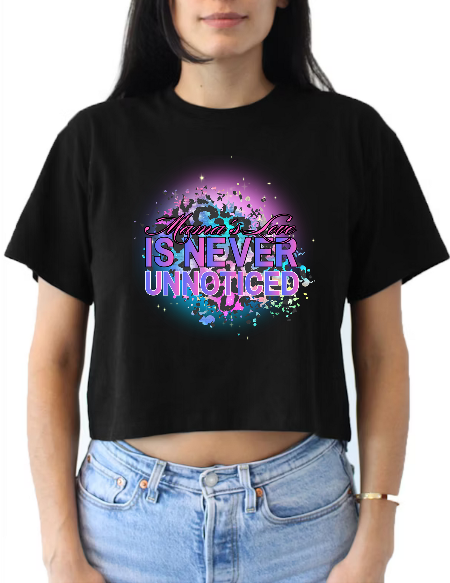 V-neck Women Shirts - 10 Variations (5 Crop Tops and 5 V Necks - Black or White) - Mother's Day Inspired Apparel - Text Mother's Love Is Never Unnoticed