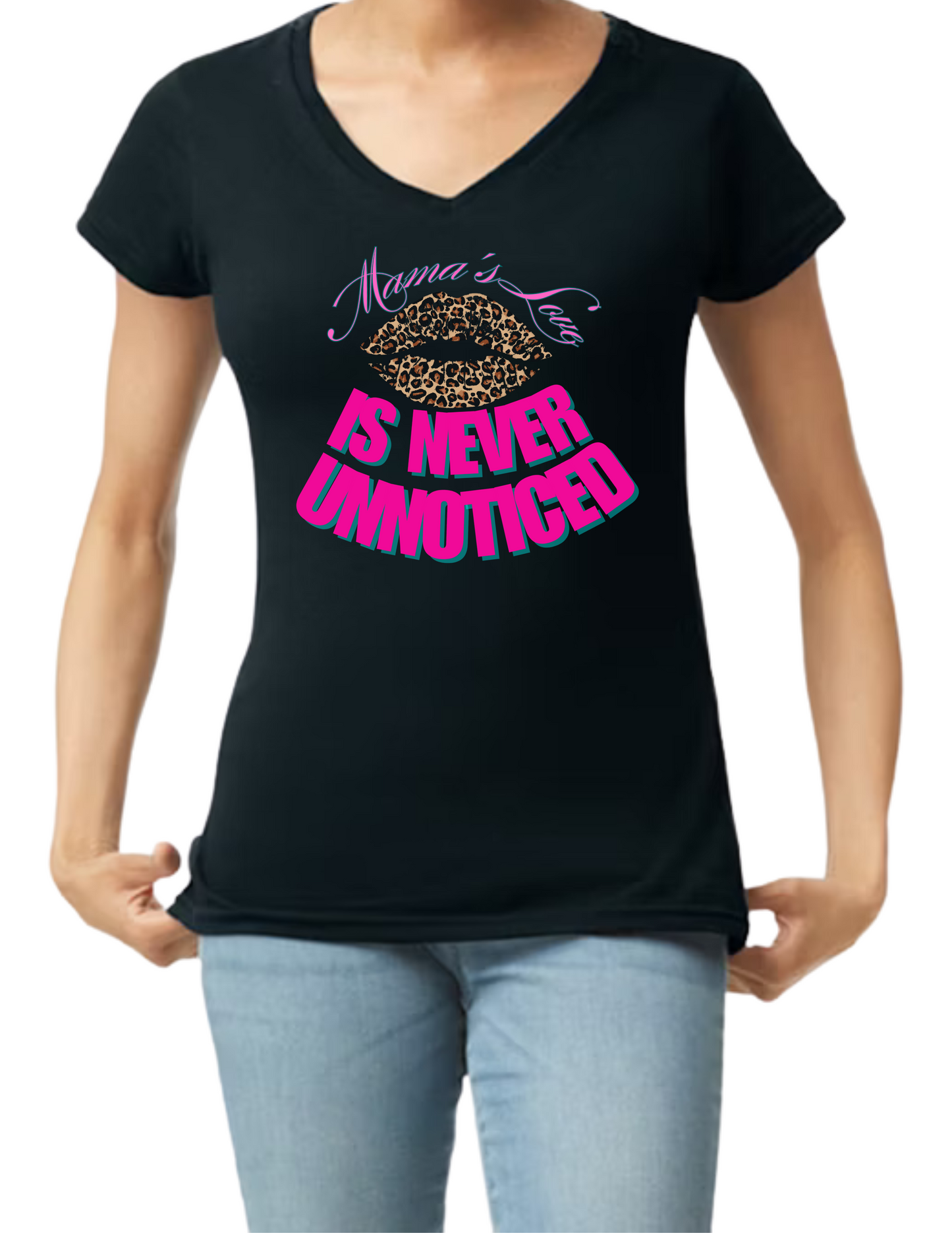 V-neck Women Shirts - 10 Variations (5 Crop Tops and 5 V Necks - Black or White) - Mother's Day Inspired Apparel - Text Mother's Love Is Never Unnoticed