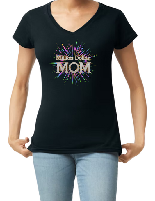Million Dollar Mom V-neck and Crop Top Women Shirts-  6 Variations (3 Crop Tops and 3 V-necks - Black) - Mother's Day Inspired Apparel - Text Million Dollar Mom