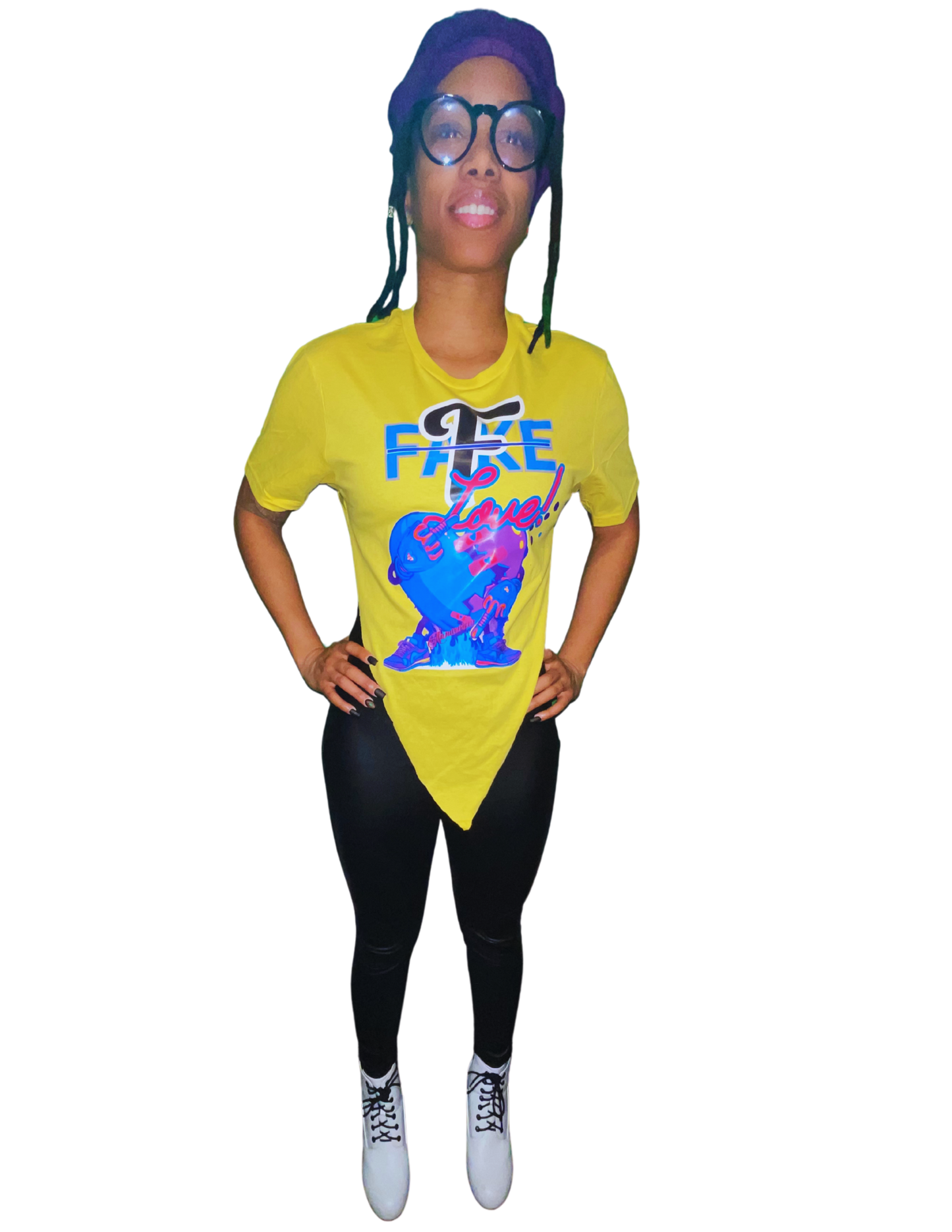 Short Sleeve Shirt with a Heart Holding up the Middle Finger up - The text "F Fake, Love" - Unisex Shirt